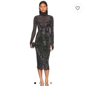 AFRM Shailene Rosette Rhinestone Dress in Noir